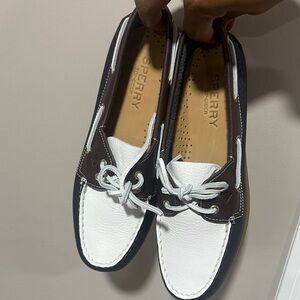 Sperry Women's White and Dark Brown Loafers